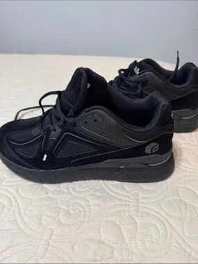 FitVille Women's Black Lace-Up Sneakers with Subtle Yellow Accent